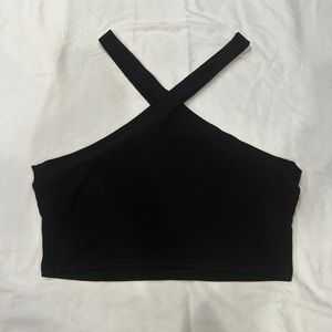 Black Halter Cross Crop Top